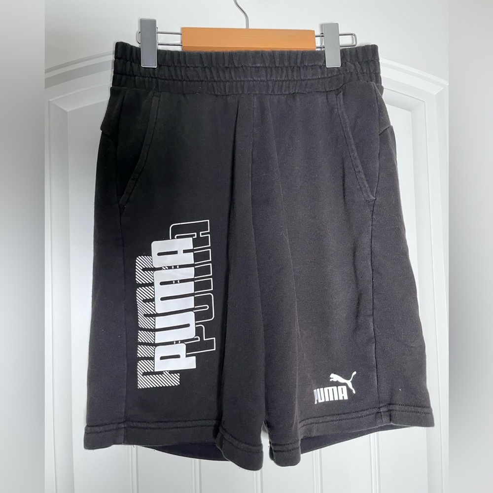 Puma Black Athletic Shorts with White Logo Panels